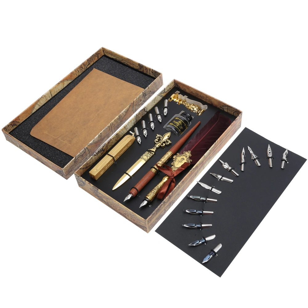 Feather Pen Set Calligraphy Writing Drawing Quill Dip Kit Vintage Art Craft CollectionSP248006R Wine Red