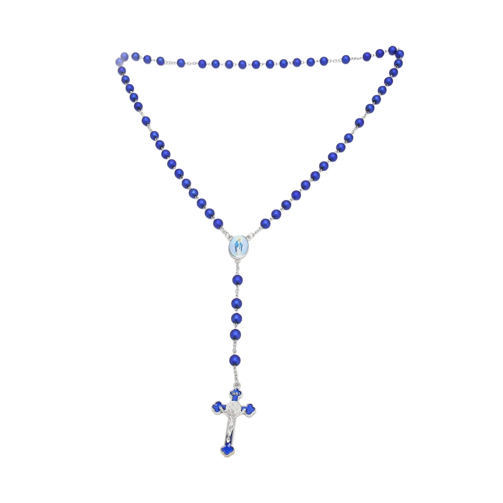 Rosary Necklace Blue Matte Crucifix Pendant Catholic Beads Rosary Necklace for Praying Gifts