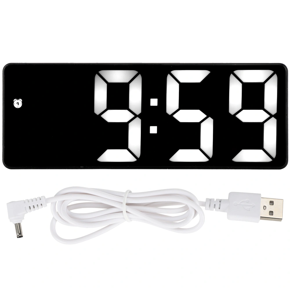 LED Mirror Alarm Clock USB Electronic Digital Table Rechargeable Mirrored Decoration SuppliesRectangular Black Exterior White Lamp