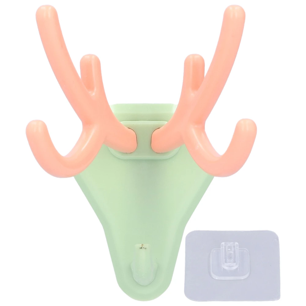 Cute Antler Hook Punch Free Multifunction Deer Antlers Wall Hooks for Home OfficeGreen Pink