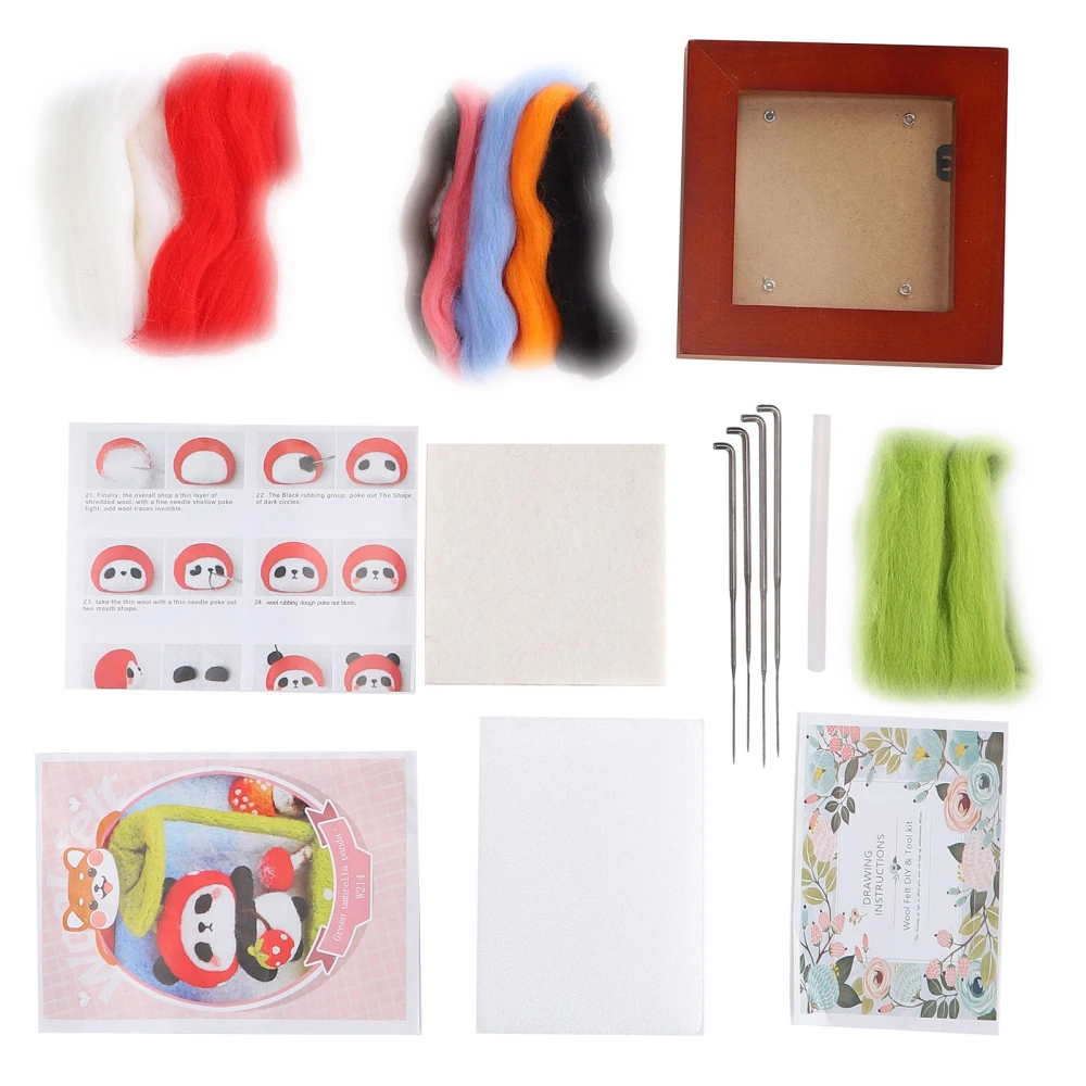 Needle Felting Kit Photo Frame Wool Felting Supplies Animal Plush Doll DIY Making Material214# Strawberry Panda