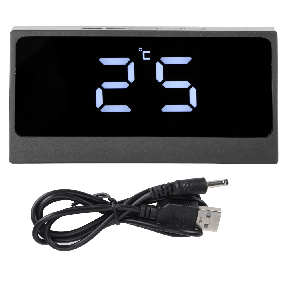 LED Digital Alarm Clock Silent Smart Temperature Date Luminous LargeScreen Desktop Makeup Mirror(Black )