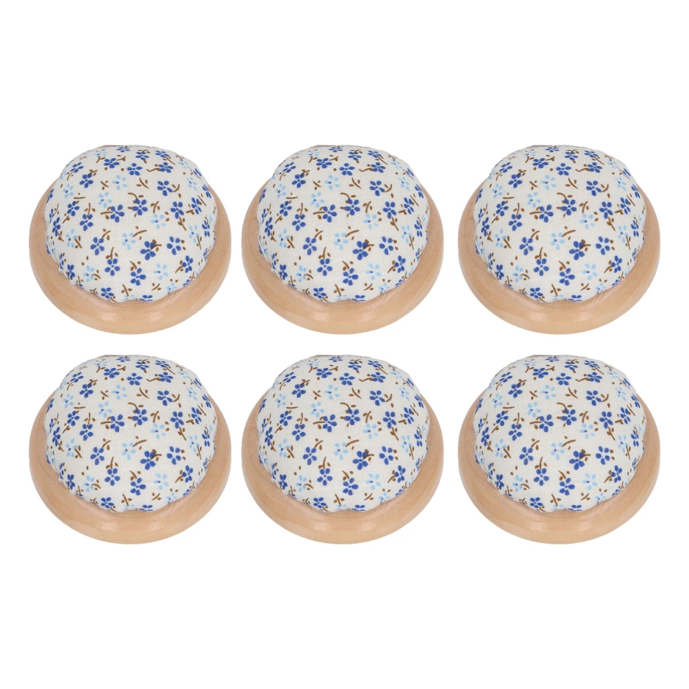 6Pcs Sewing Pin Cushion Round Wooden Base Cute Floral Style Eye Catching Needle Pincushion for Mother Grandma