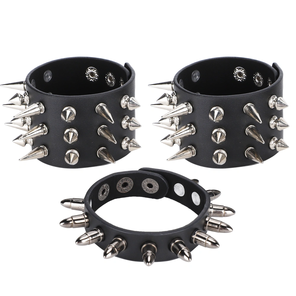 3pcs Punk Studded Rivet Bracelet Personalized Bracelet Cuff Retro Metal Wristband