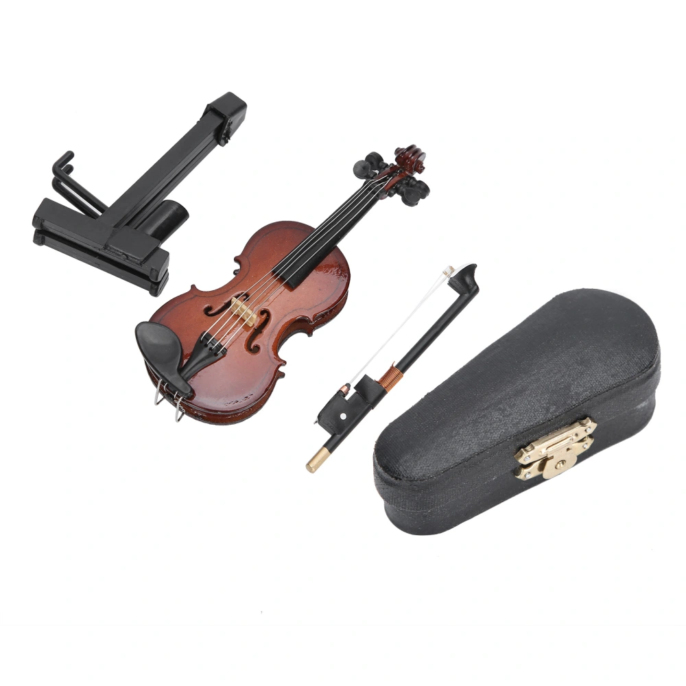 Mini Violin Model Miniature Musical Instrument Toy with Stand Case Craft Decorations