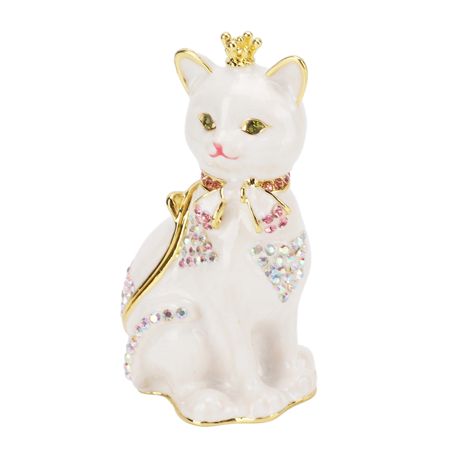 Cat Hinged Jewelry Box Sparkling Rhinestones Fine Details Hand Painted Cat Decor Trinket Box for Storage Gifts
