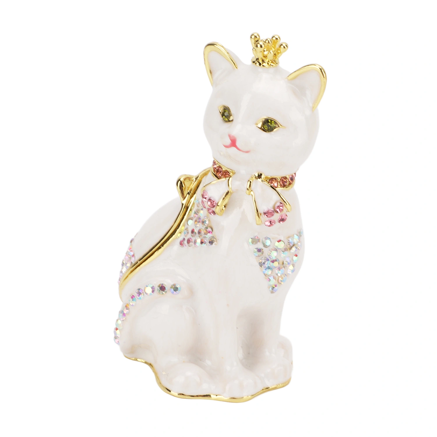 Cat Hinged Jewelry Box Sparkling Rhinestones Fine Details Hand Painted Cat Decor Trinket Box for Storage Gifts