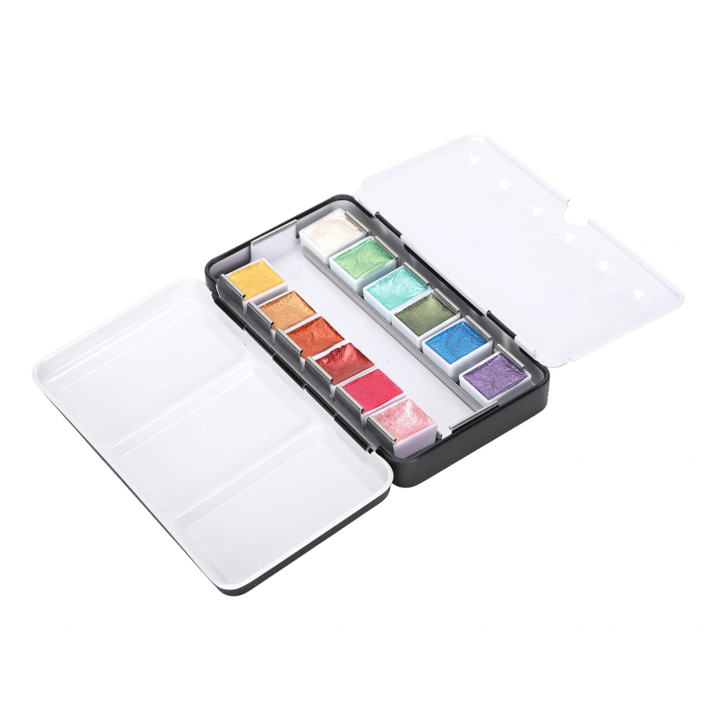 Pearly Lustre Watercolor Paint Portable Bright Color Watercolor Pigment Set with Box12 Colors