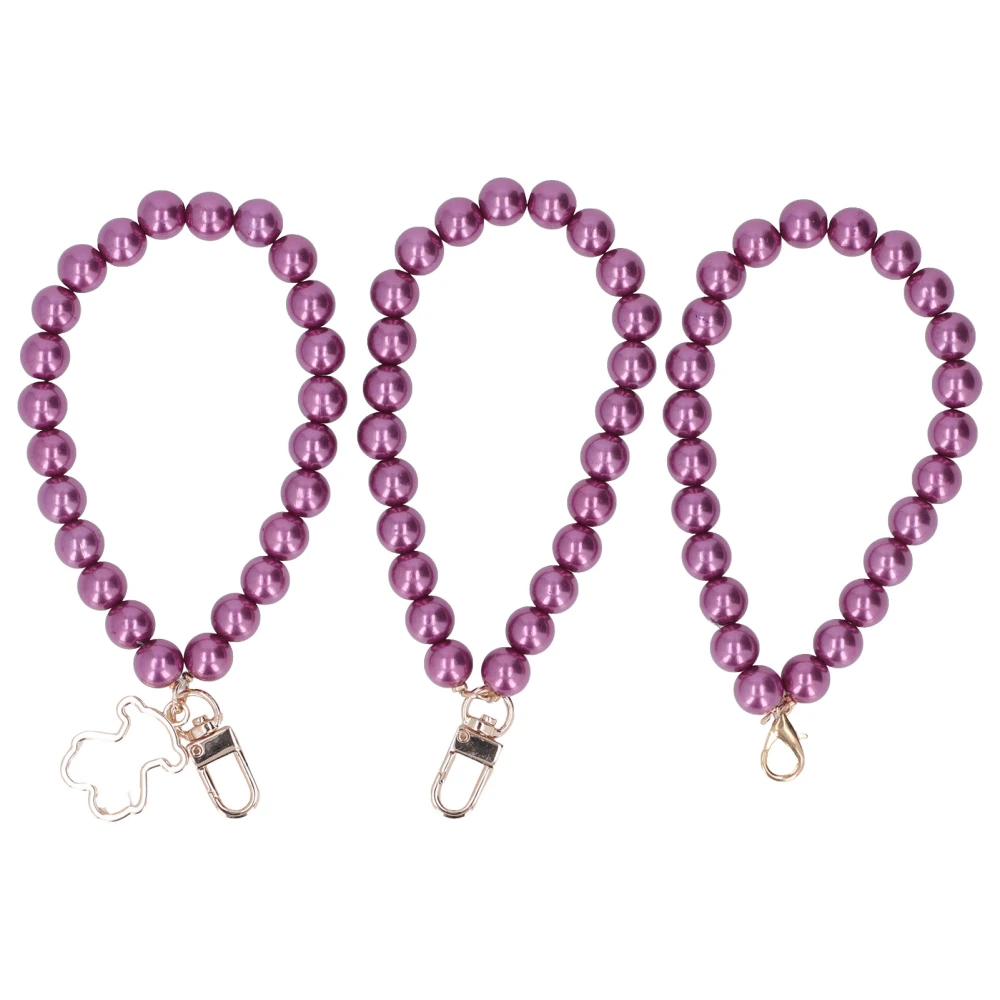 3 Pcs 12mm Three Styles Delicate Color Pearl Mobile Phone Case Key Chain Bag Hanging Chain Pearl Beads Strands Purple