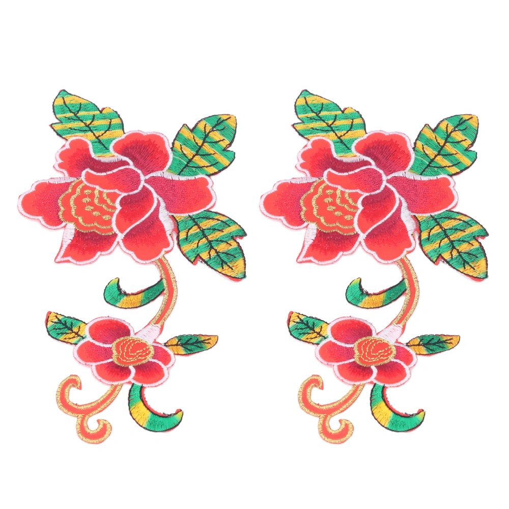 2pcs Patches Sewing Hand Stitching Decorative DIY Making Cotton Embroidered Flower Pattern Patch for ScrapbookingRed