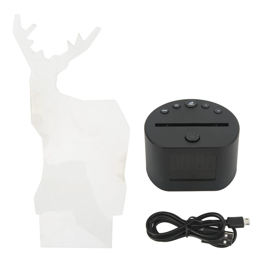 Digital Clock Perpetual Calendar LED RGB Black Base Deer Style Dual Power Supply 3D Acrylic Cartoon Night Light for Room