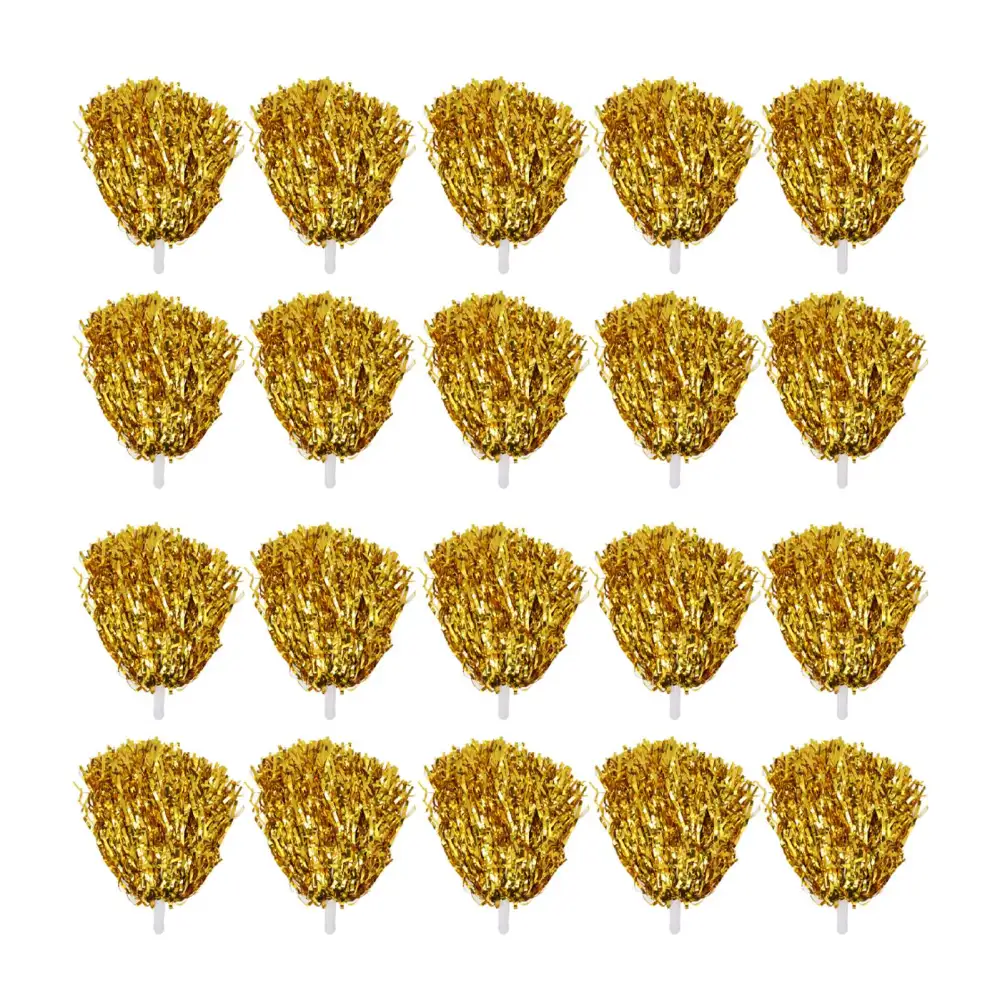 20Pcs Cheering Squad Hand Flower 3.3in Handle Pure Color Durable PET Cheerleading Pompoms for Sports Party Stage Show Gold