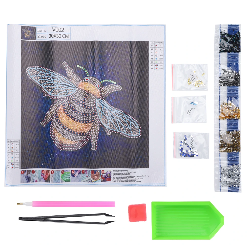 5D Diamond Painting Set Crystal DIY Crafts Arts Bee Pattern Embroidery Wall Decoration 30x30cm