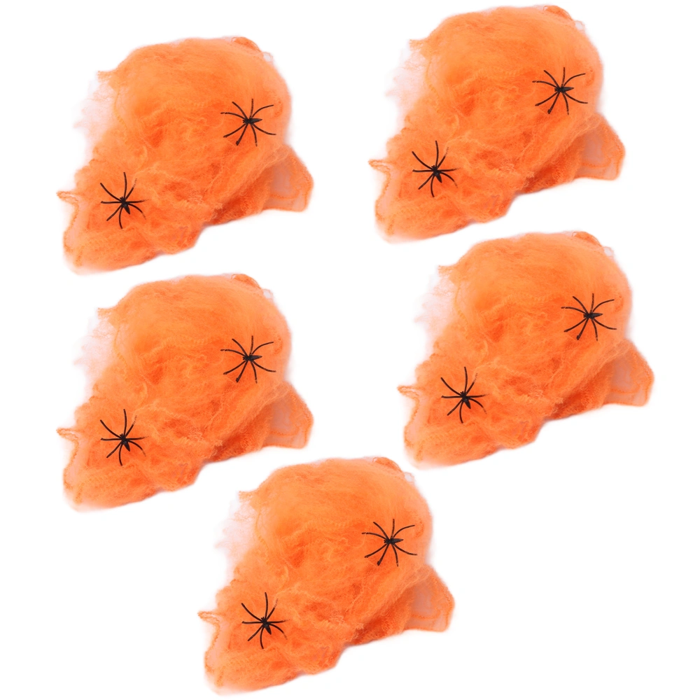 5pcs Spider Web Terrible Vivid Scalable Halloween Decorative Supplies for Indoor OutdoorOrange