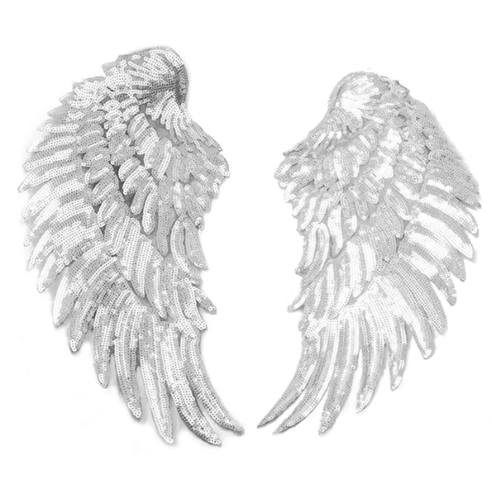 2pcs Angel Wings Sequin Patches Silver Iron On Embroidered Patches Decoration for DIY Clothes Skirt Bag Shoes