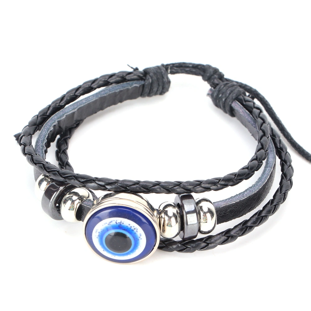 Blue Evil's Eye Bracelets Turkish Style Adjustable Length HandWoven Leather Men's Jewelry