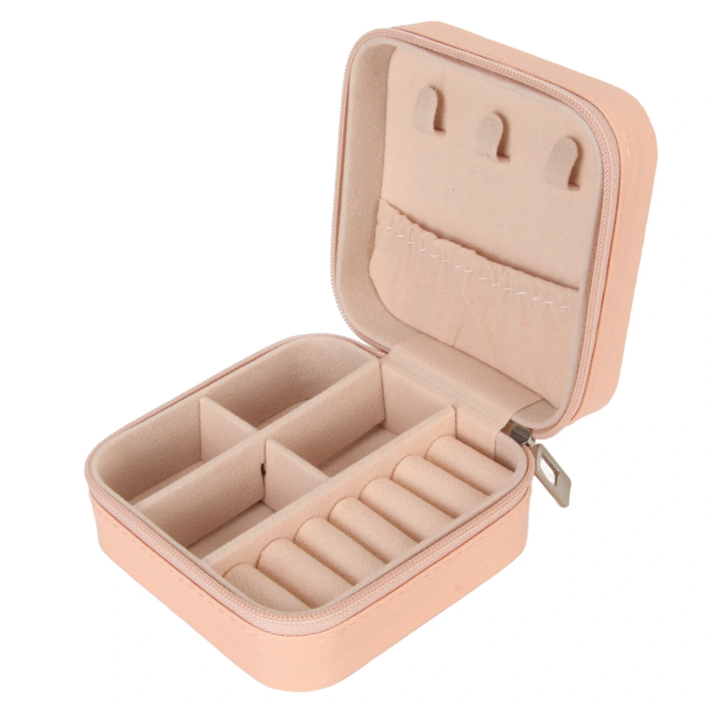 Jewelry Box Pink Durable PU Leather Elegant Smoothing Zipper Large Capacity Jewelry Case for Rings Earrings Necklace