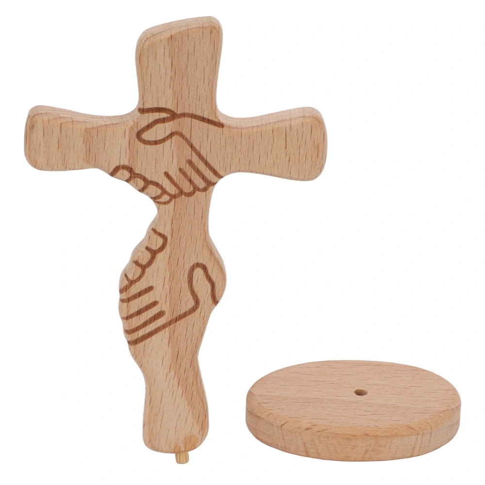 Wooden Cross Tabletop Decor Sturdy Durable Beech Wood Stable Hand Shaking Pattern Carving Texture Rustic Cross Ornament