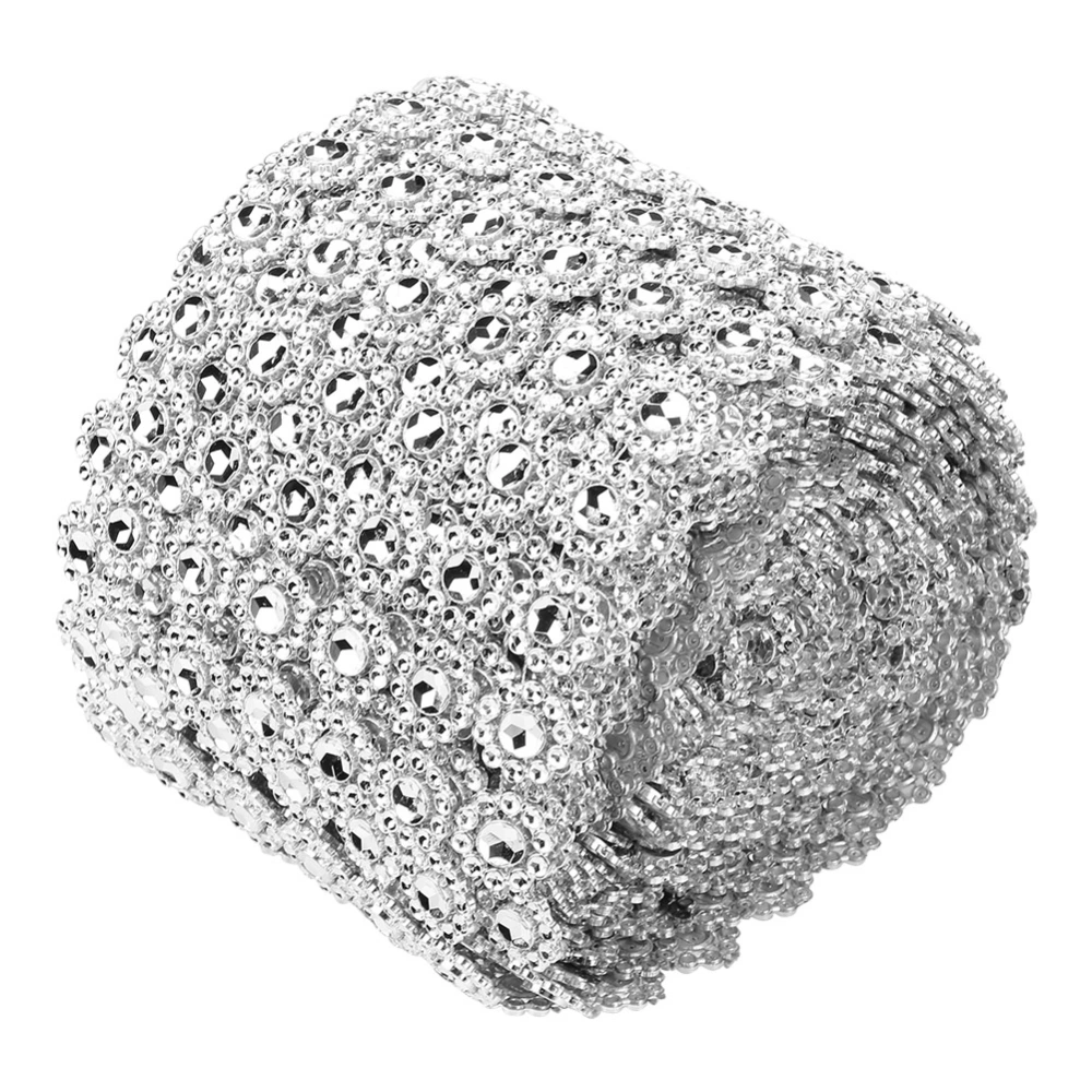 5yard/roll 6 Rows Silver Plastic Diamond Mesh Wrap Roll Rhinestone Ribbon Decoration