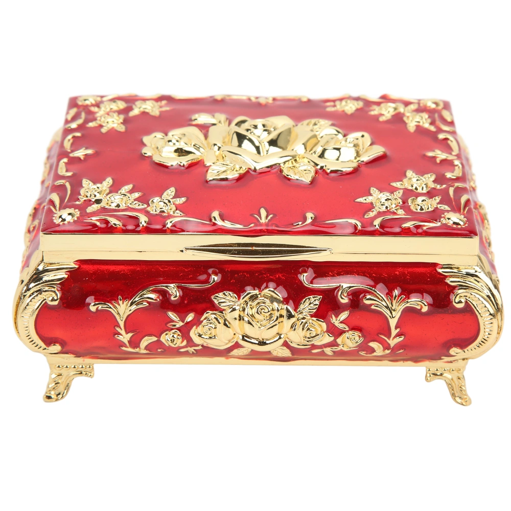 Vintage Jewelry Box Glossy Exquisite Rust Resistant Rose Relief Design Jewelry Storage Box DecorationGold Red