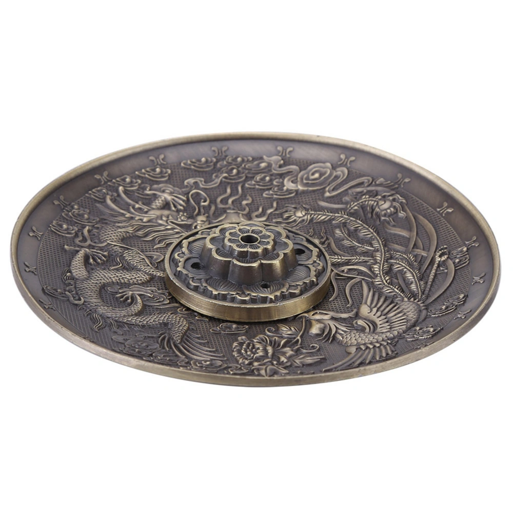 Zinc Alloy Incense Stick Burner Holder Dragon Pattern Censer Plate for Bedroom Temple Bronze