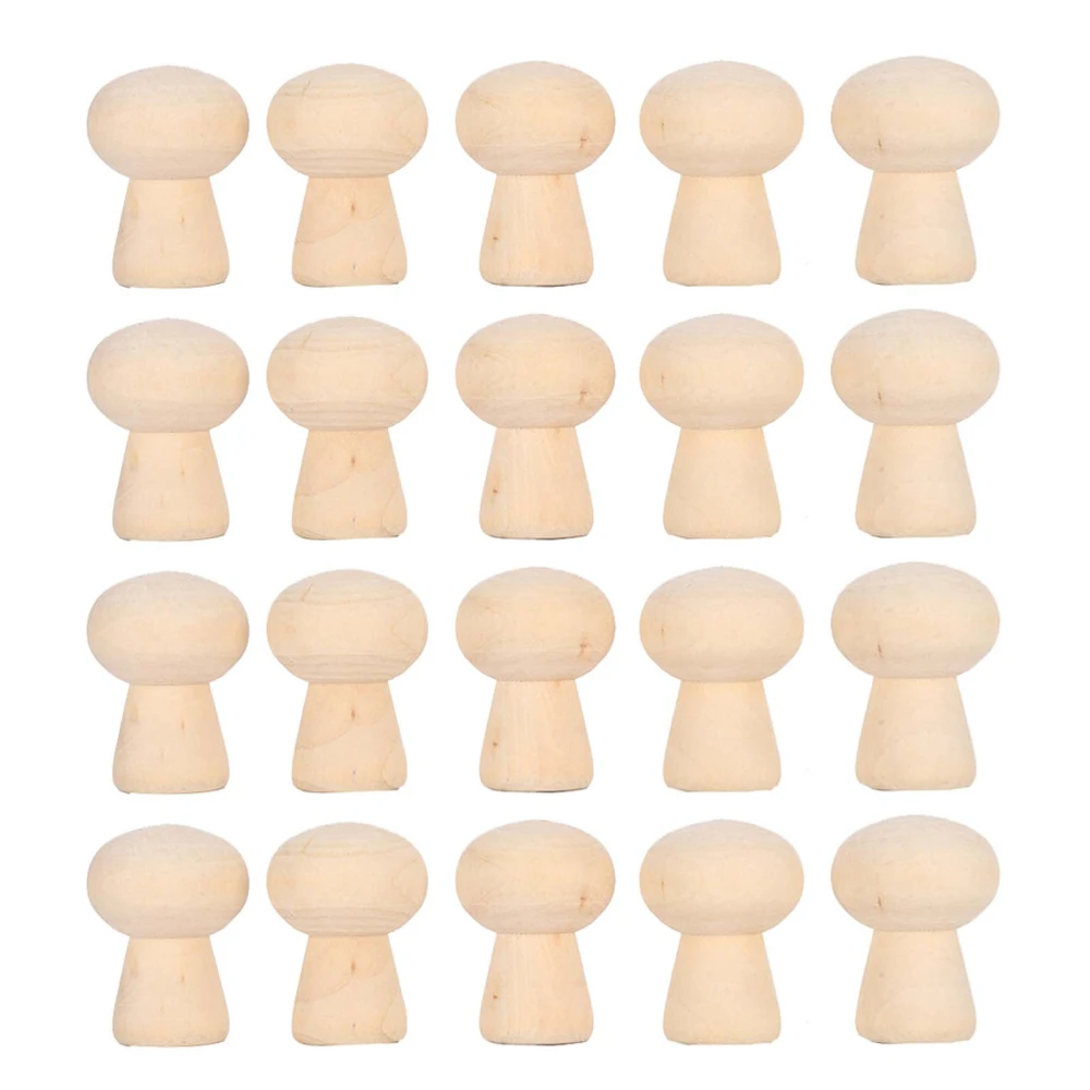 20pcs Peg Doll Bodies Wood Mushroom Head Shape Unfinished DIY Decoration for Arts and Crafts