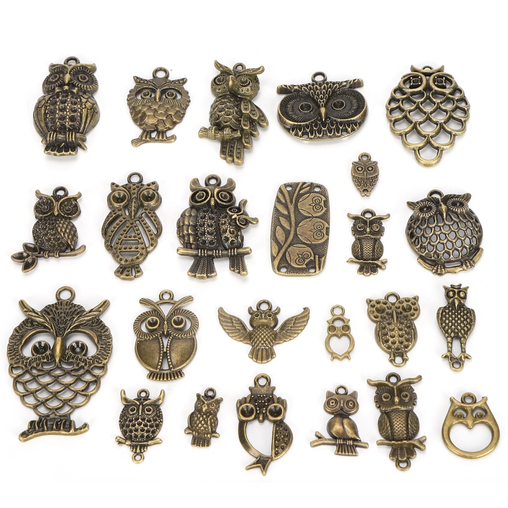 24Pcs Bronze Owl Jewelry Accessories Alloy Mixed Models for DIY Crafting Supplies Pendants