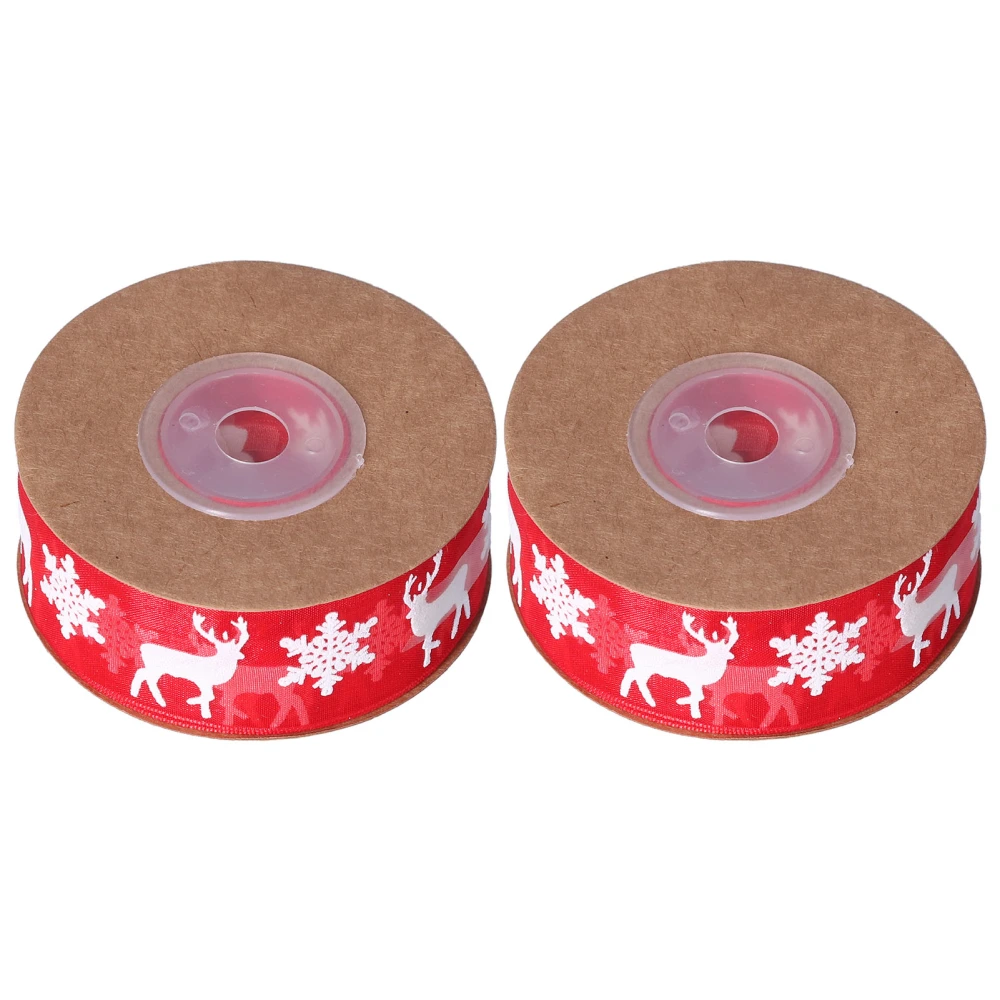 2 Rolls Christmas Ribbon Wide Print Christmas Decoration Snowflake Deer Red Ribbon