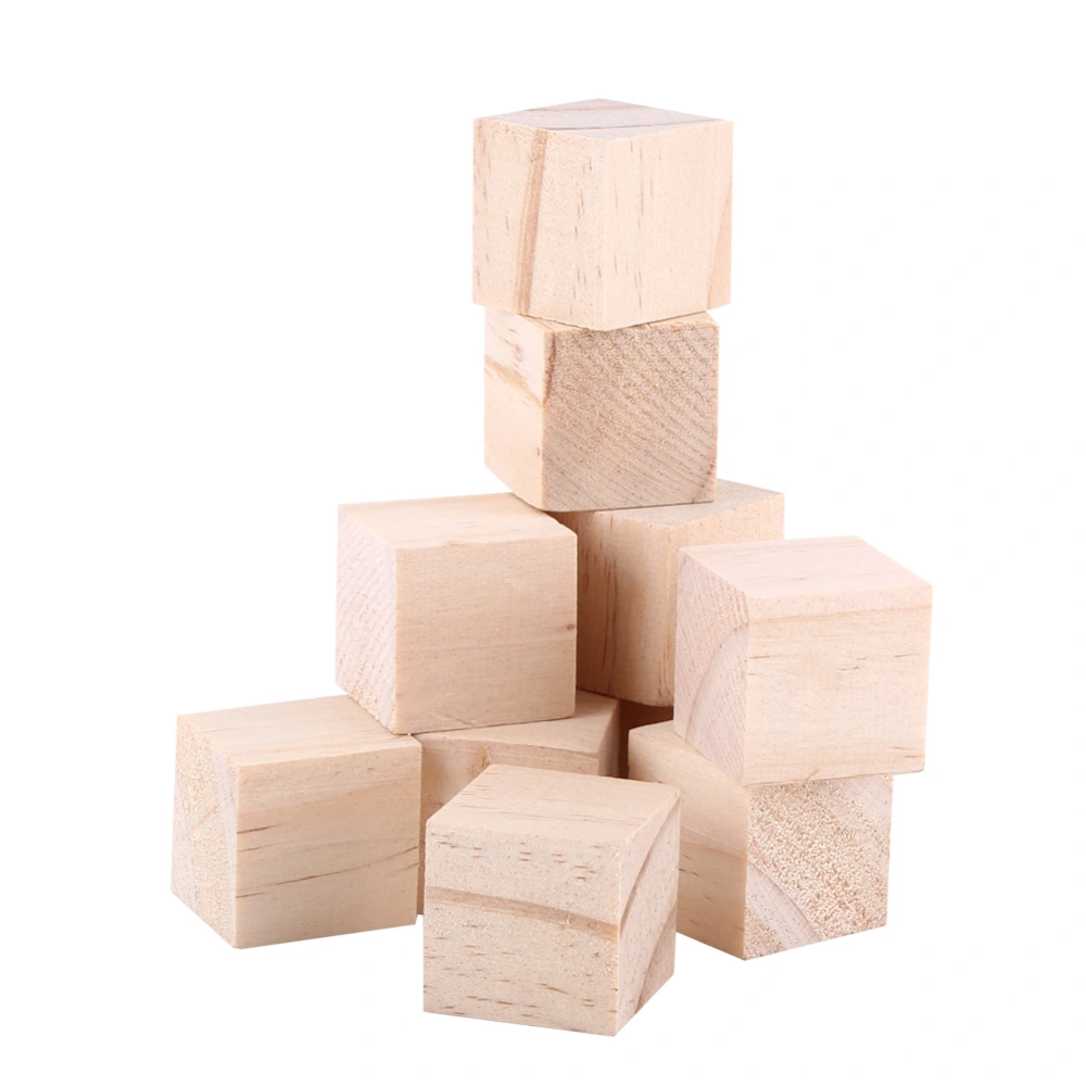 10pcs 25mm Natural Wood Square Blocks Cubes Woodwork Craft Accessary