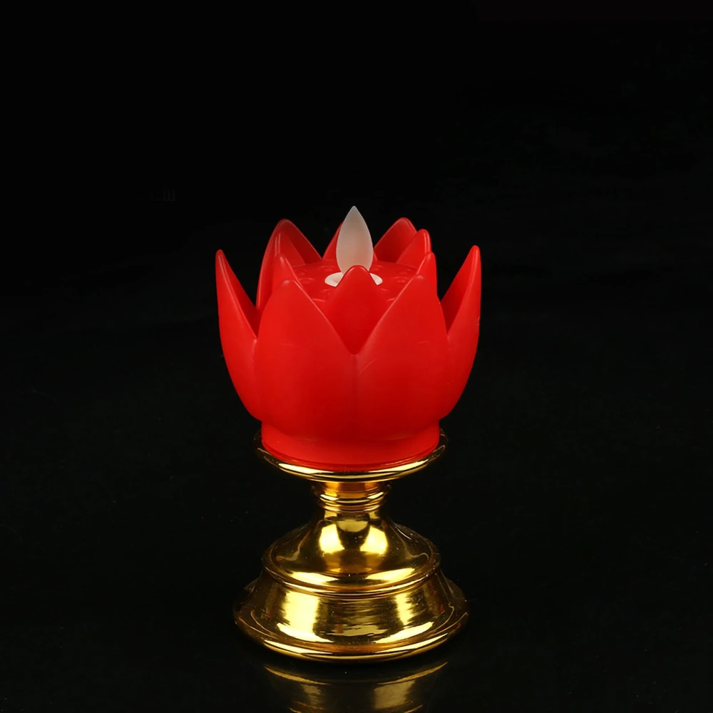 LED Lotus Lamp Simulated Candle Wick Design Soft Natural Light Lotus Flower Light Buddha Lamp Decoration Red