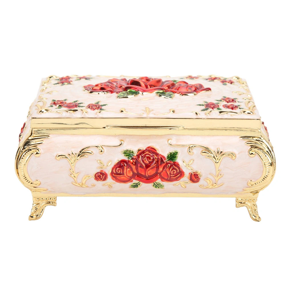 Vintage Jewelry Box Rectangular Vintage Metal Jewelry Storage Decoration Box Ladies Girls Gift BoxGold White Red Rose