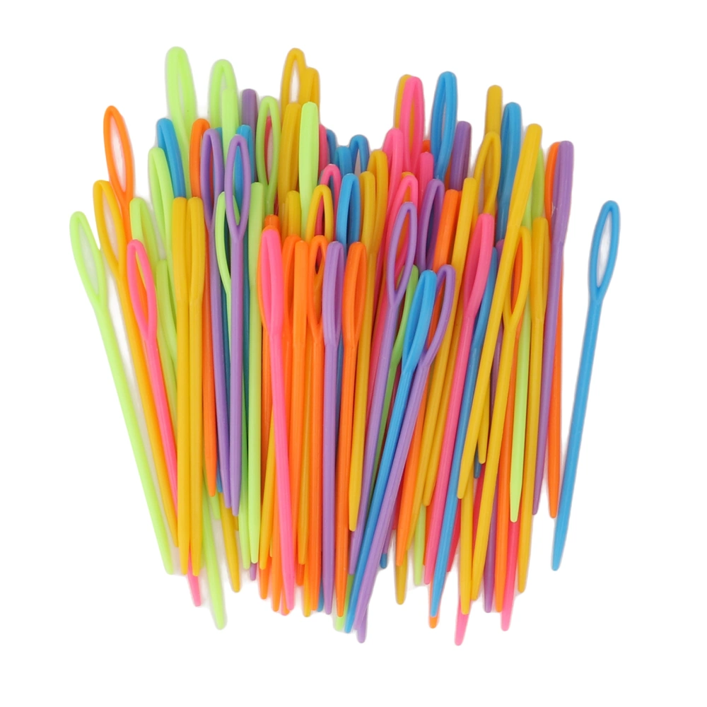 100pcs Large Eye Plastic Needles Bright Colors Plastic Yarn Needles Large Eye Portable Plastic Sewing Needles for Knitting