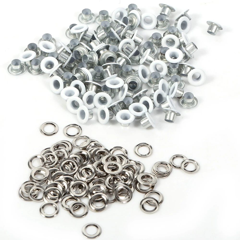 100Sets 4mm Round Metal Eyelets Scrapbooking Card Hole Leather Craft Garment Accessory (White)