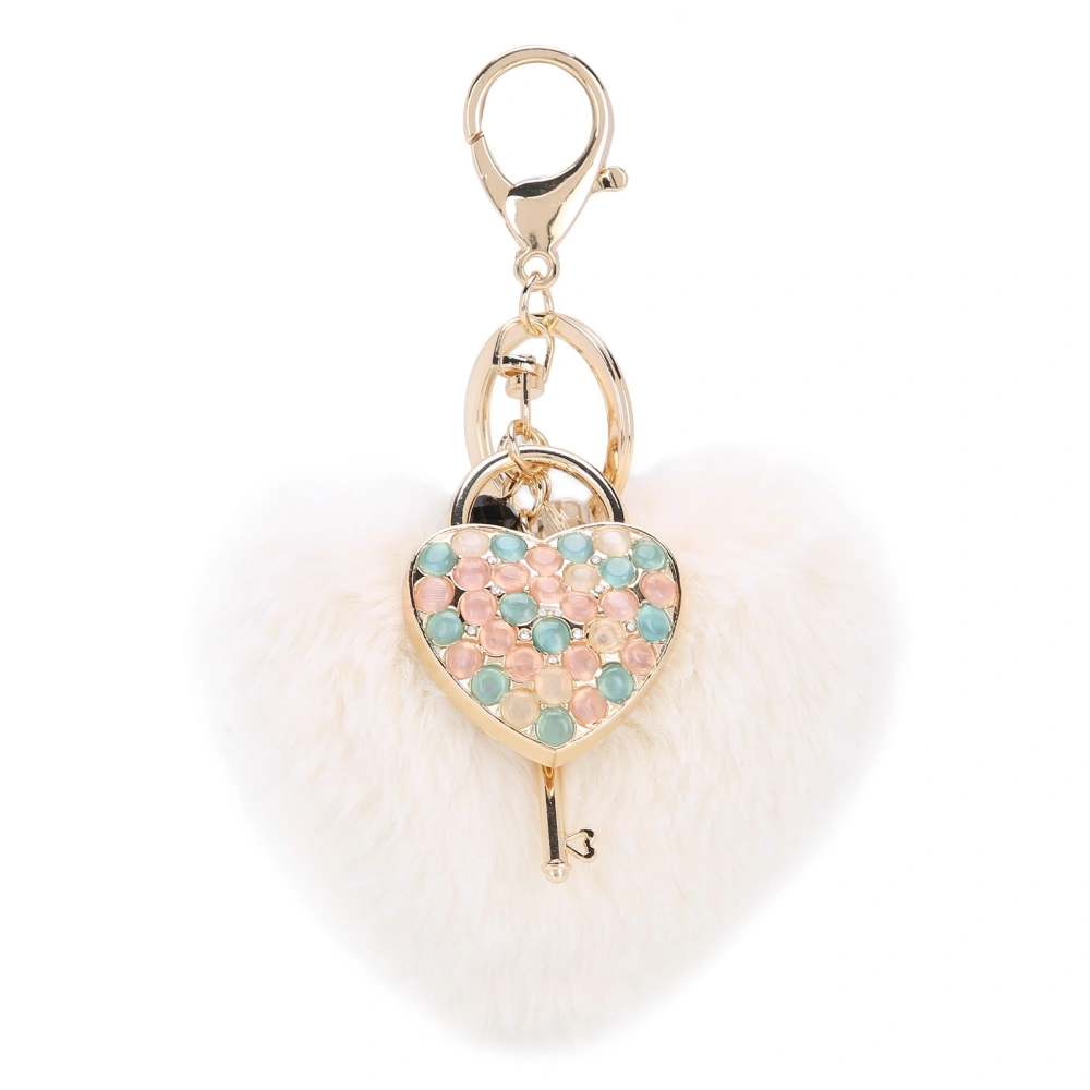 Heart Shaped Fluffy Plush Ball Keychain Pendant Handbag Decorations for Girls Women(White Colorful )