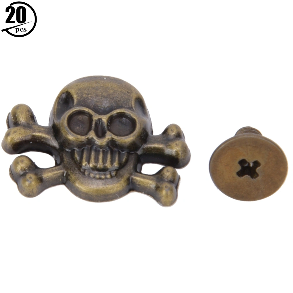 20PCS DIY 15mm Punk Skull with Bone Rivet Gothic Ornaments / Luggage AccessoriesGhost Head with Bone Bronze