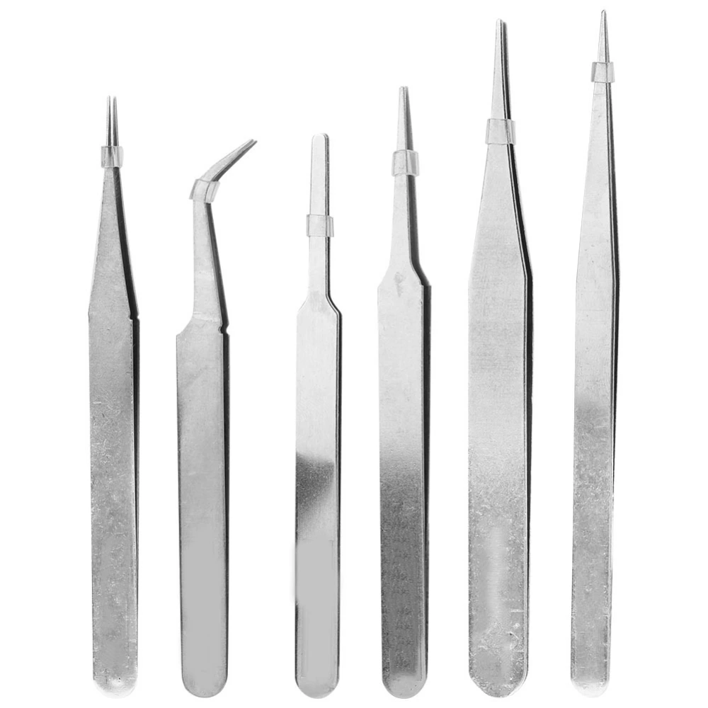 6pcs Stainless Steel Anti Static Tweezers Set Electronics PCB Repair Tool