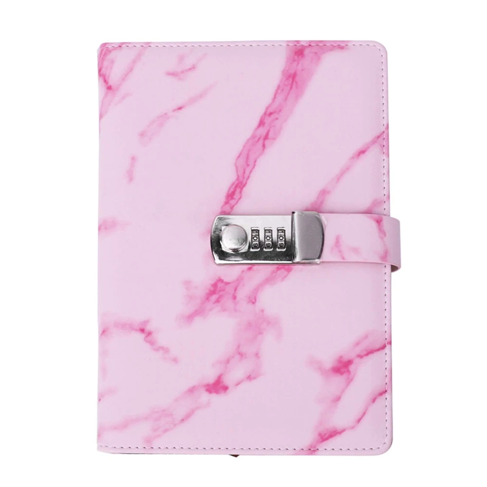 A5 Note Book PU Leather Cover Password Lock Notepad Diary Book Office School SuppliesPink