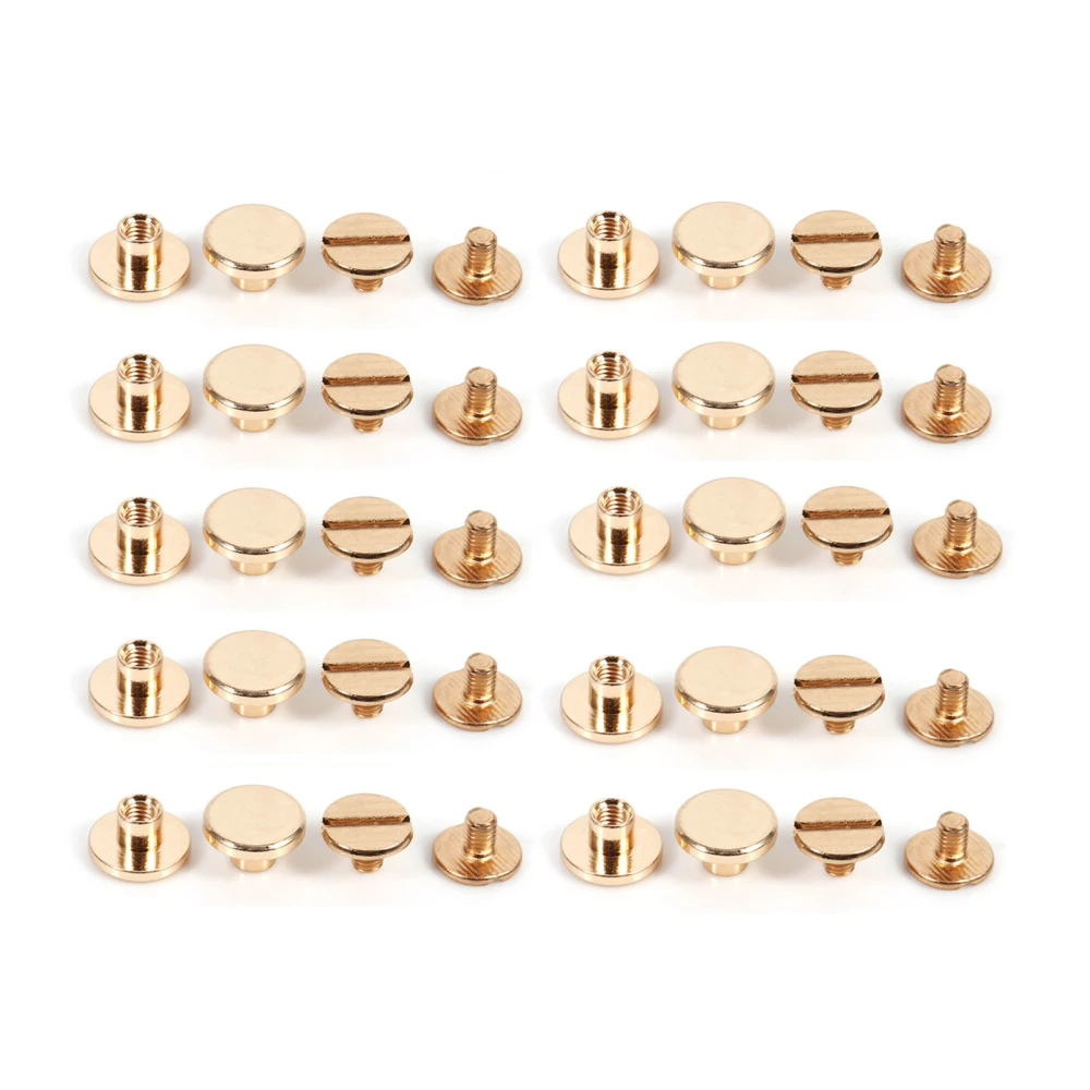 10sets 5/6.5/8mm Solid Brass Button Stud Screw Nail Screwback for Leather Rivet Belt DIY Gold