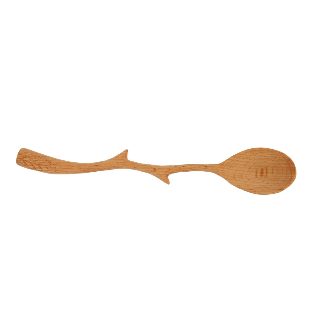 Wooden Spoon Japanese Style Sturdy Simple Delicate Texture Lightweight Mixing Spoon for Family Cafe Office Wood Log(9.3x1.6in)