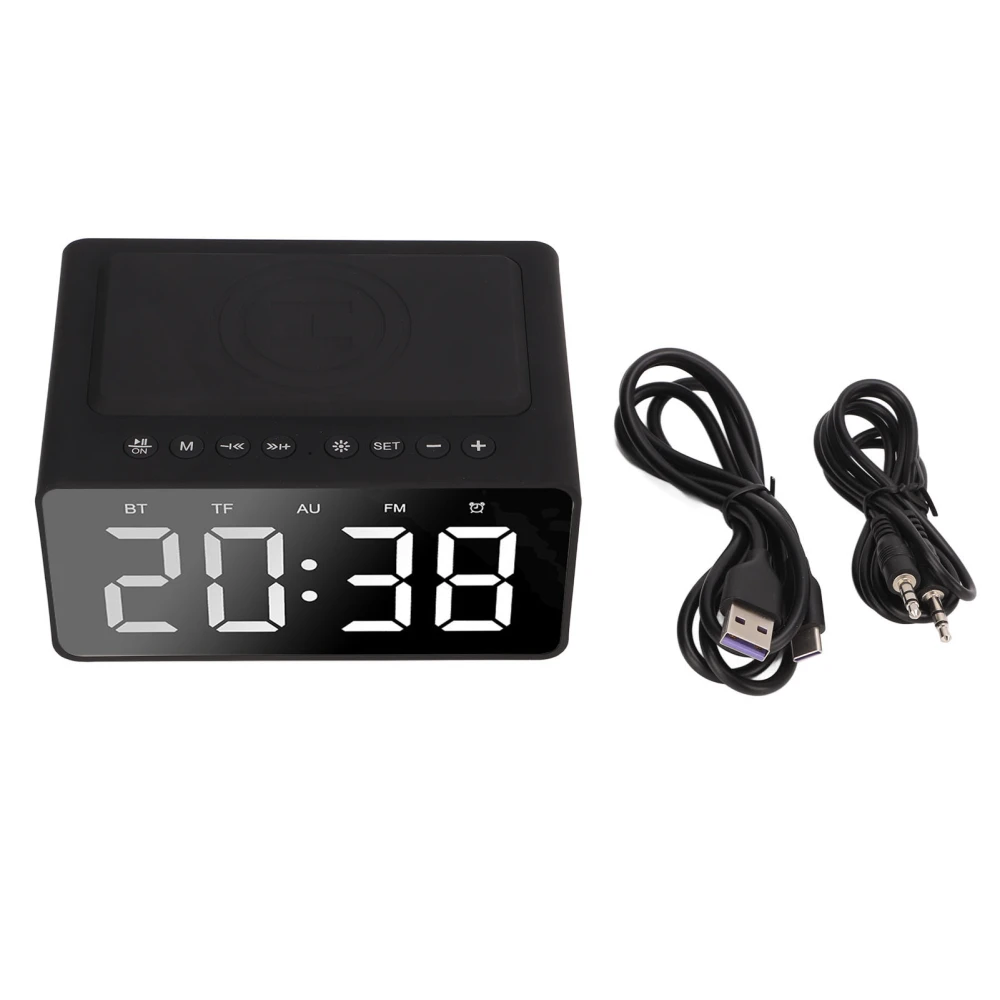 Digital Wireless Alarm Clock Mobile Phone Charging LED Mirror Electronic Memory Card Readable Black FM Alarm Clock