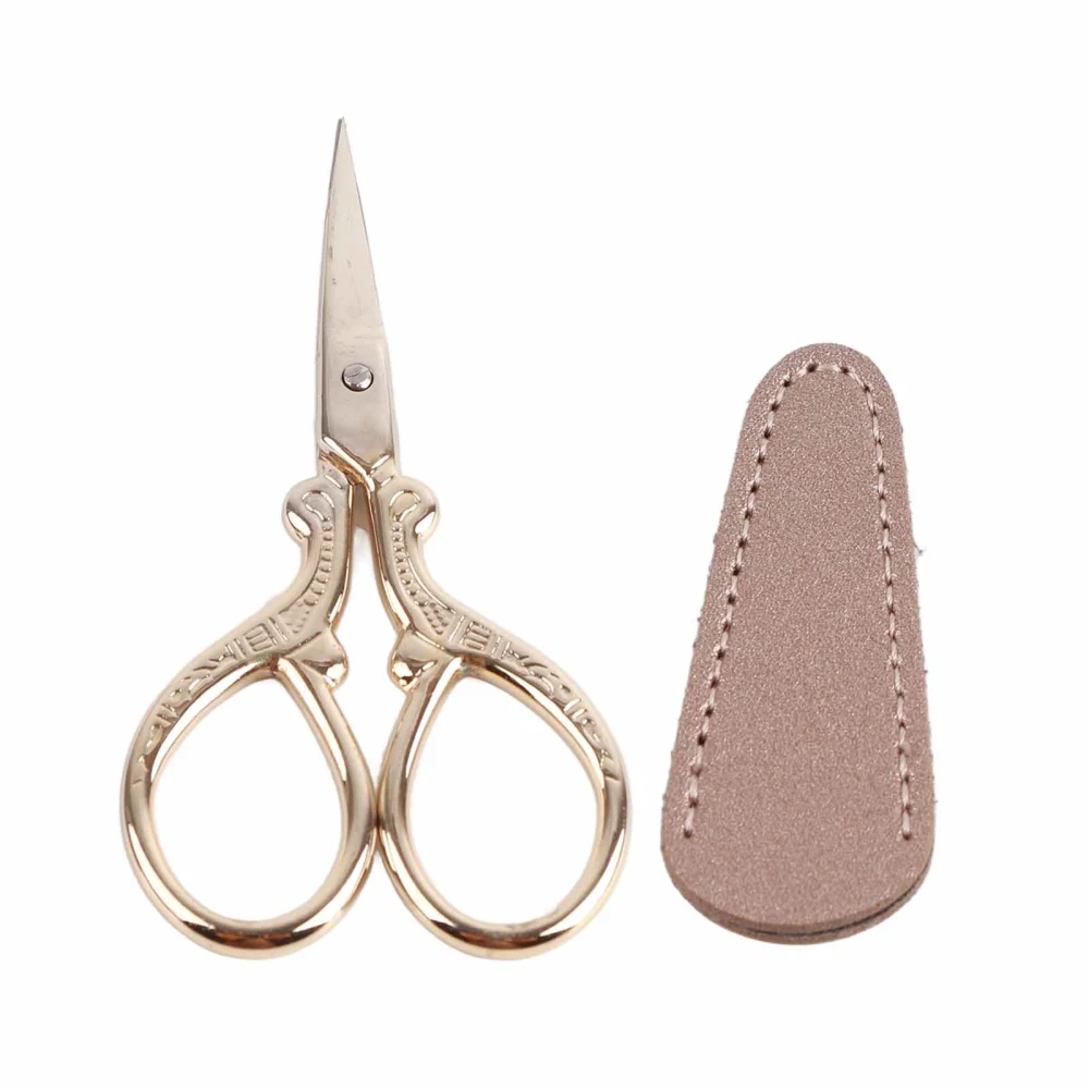 Sewing Embroidery Scissors Stainless Steel Small Practical Craft Tool with Leather Protective CoverRose Gold