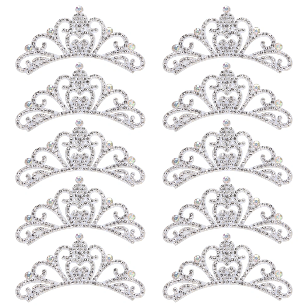 10PCS Rhinestones Cloth Applique Crown Shaped Patches Clothes Accessories8.3x4.5cm White