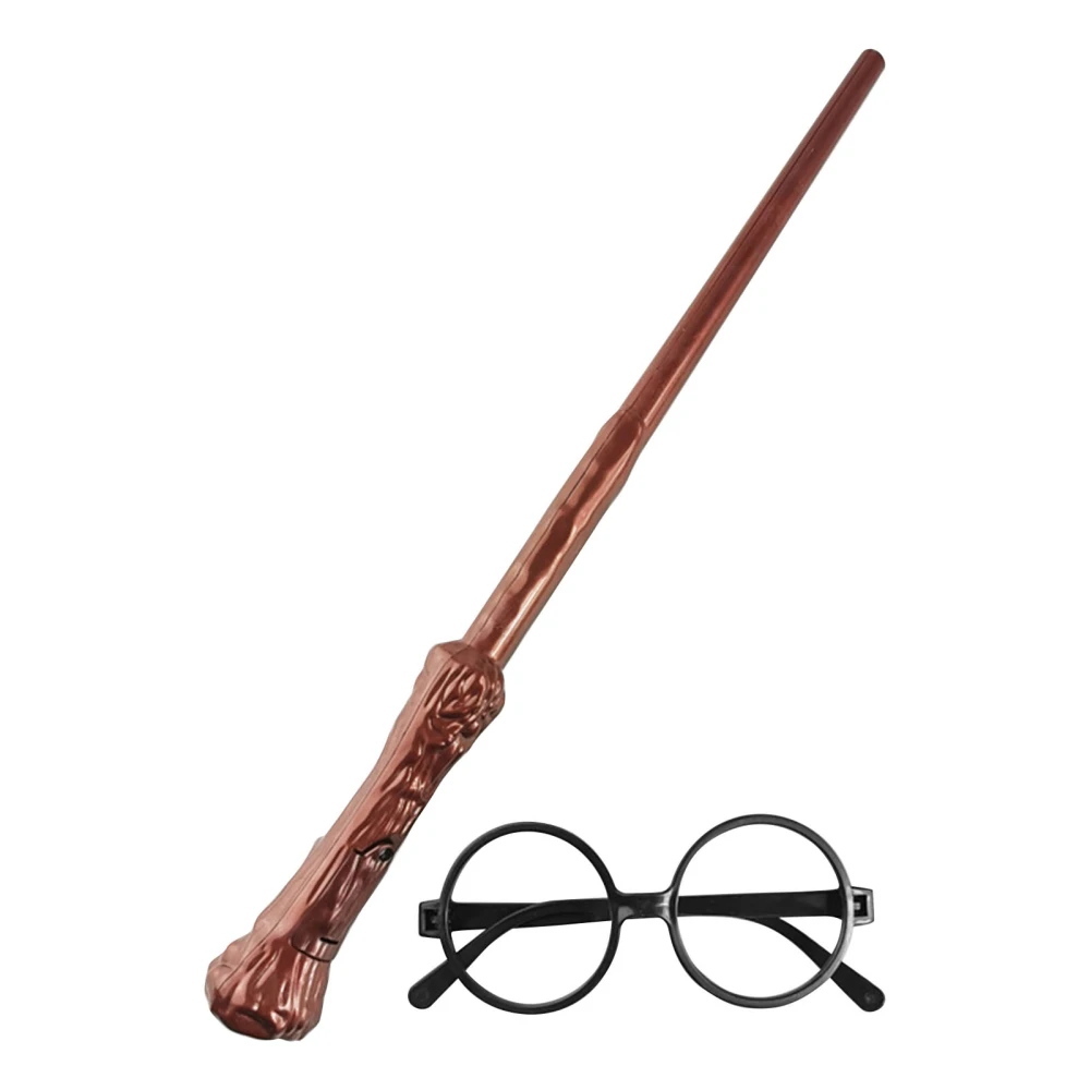 Wizard Wand 14.2in Length Light Sound Durable Plastic Battery Powered Cosplay Wand with Glasses for Party Roleplay Game