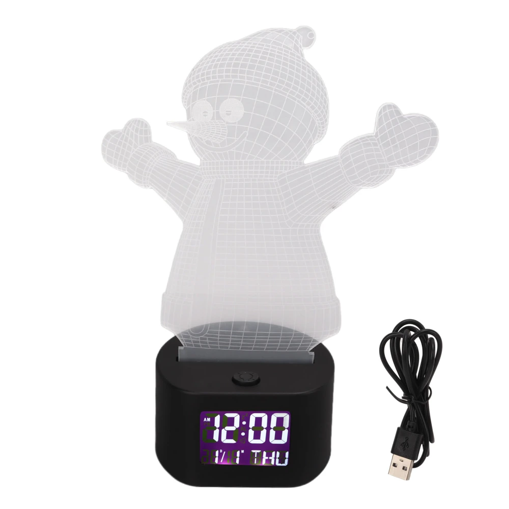 3D Snowman Acrylic Night Light Perpetual Calendar Digital Clock Alarm Clock Colorful Light LED Cartoon Night Light with Base