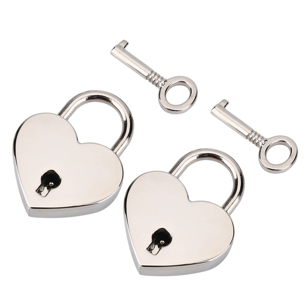 2 sets Heart shaped Padlock & Skeleton Key Metal Lock for Luggage Diary Book Jewelry Box