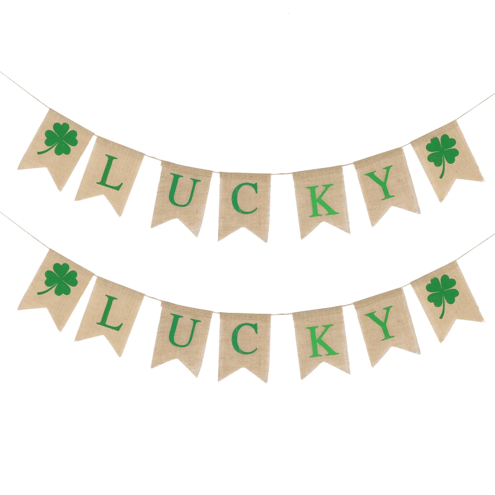 Burlap Pennant Flag Lucky Clover Irish Festival Wall Hanging Banner DIY Home Decoration