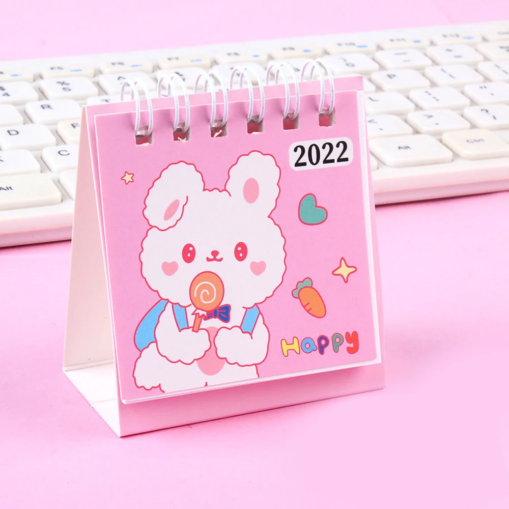 Small Desk Calendar Year 2022 Cartoon Pattern Exquisite Design 360 Degrees Page Turning Stable 2022 Desk Calendar2022 Pink Bear