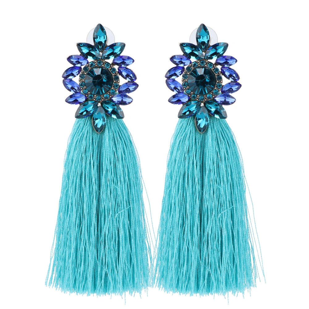 Tassel Statement Earrings Long Bohemian Drop Dangle Earrings with Crystal for WomenBlue