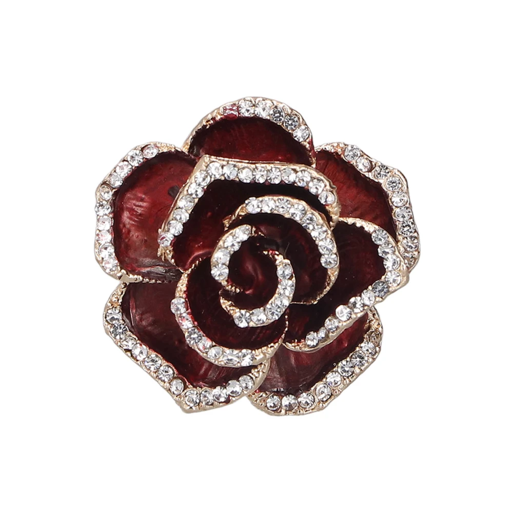 Brooch Pin Camellia Shape Elegant Exquisite Rhinestone Embellished Brooch for Women Clothes Silk Scarf Decoration GiftRed