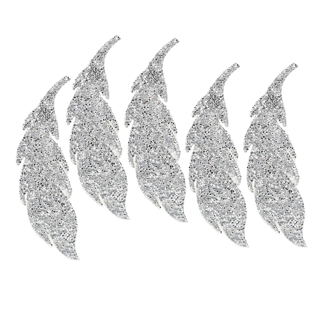 5Pcs Leaves Pattern Rhinestones Adhesive DIY Clothes Phone Decoration Accessories Silver